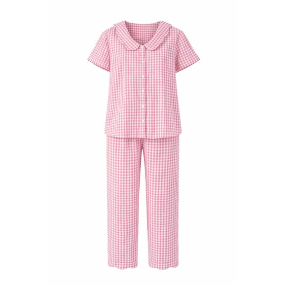 None Other - Pink Gingham Cottagecore Pajama Set Cotton Button Top Pants Large